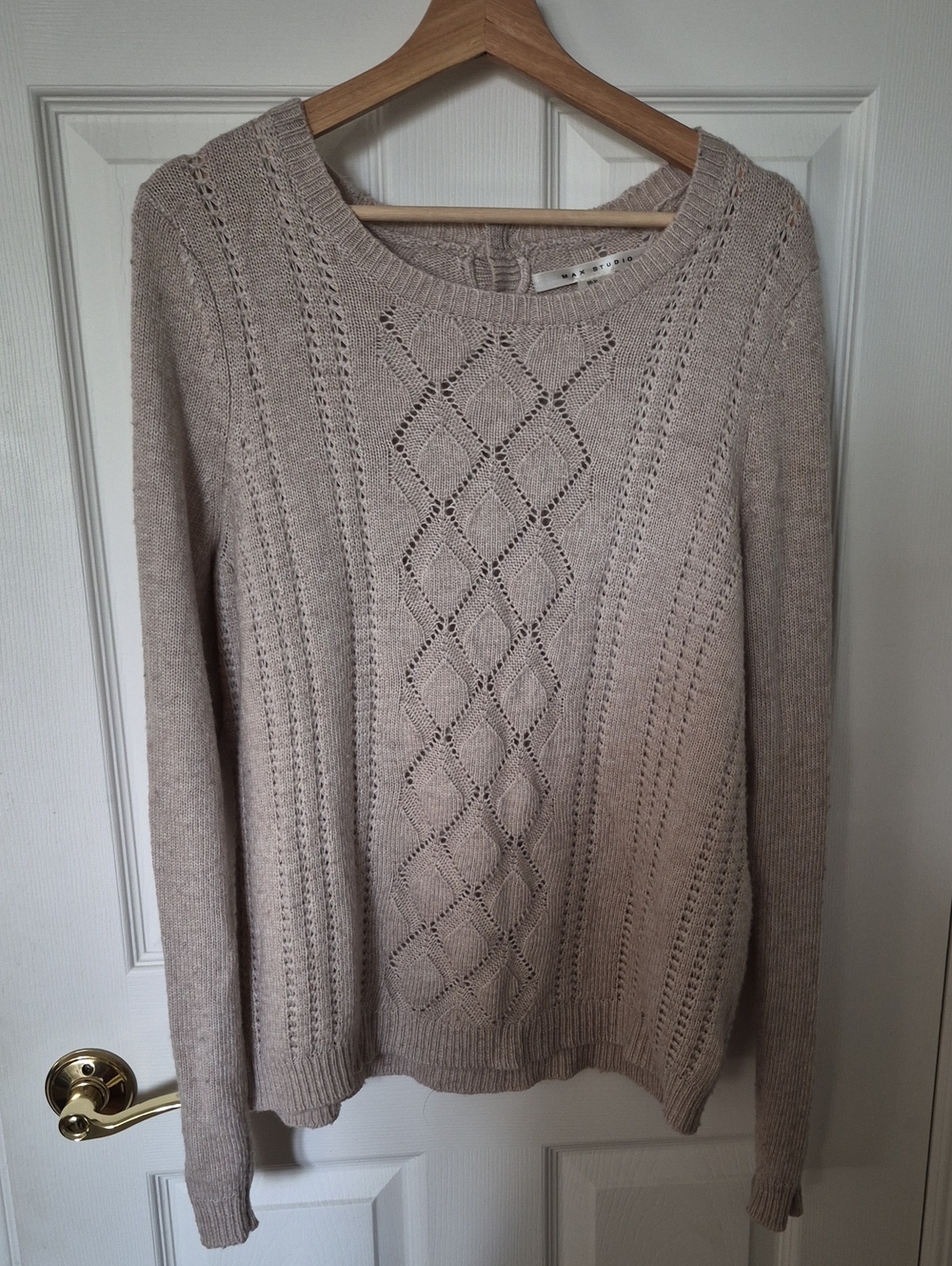 Max Studio Neutral Diamond Pointelle Knit Sweater XL